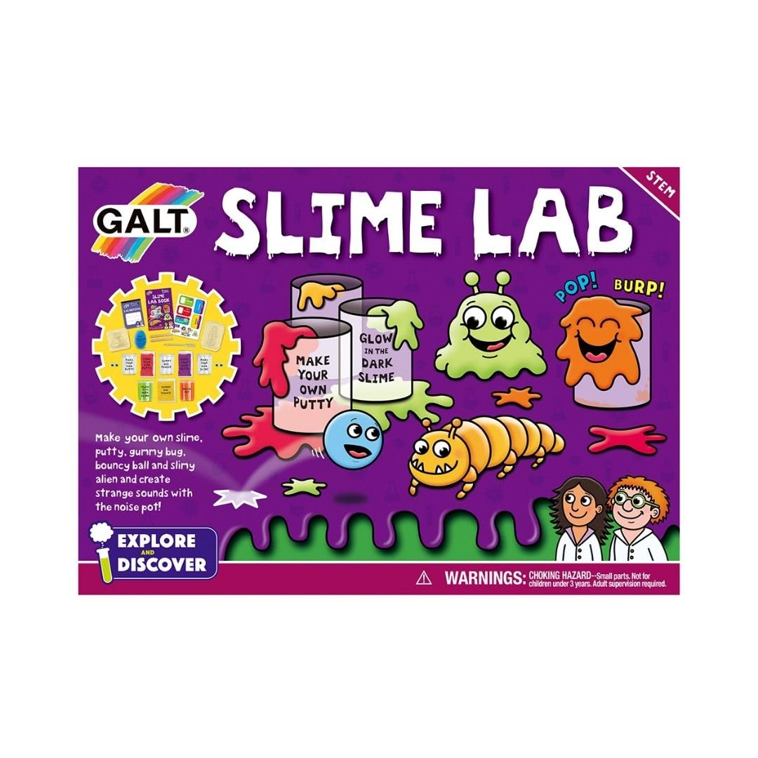Galt Slime Lab science kit for kids, featuring colorful slime ingredients and tools for fun, educational slime-making activities.