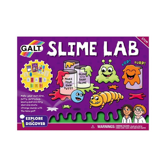 Galt Slime Lab science kit for kids, featuring colorful slime ingredients and tools for fun, educational slime-making activities.