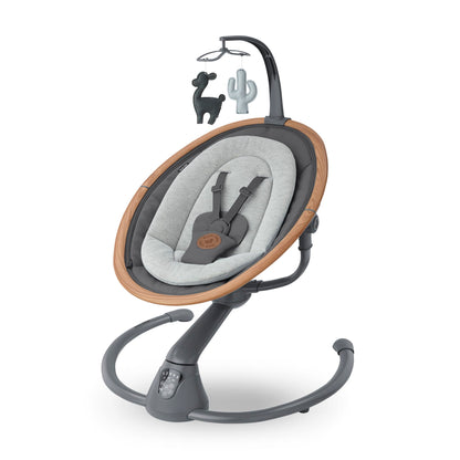Maxi-Cosi Cassia electric baby swing chair with 360° seat rotation, 12 melodies, and adjustable recline for infants up to 9kg.