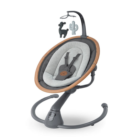 Maxi-Cosi Cassia electric baby swing chair with 360° seat rotation, 12 melodies, and adjustable recline for infants up to 9kg.