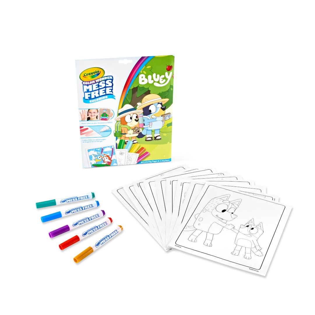 CRAYOLA Color Wonder - Bluey Colouring Mess-Free Book (Includes 18 Colouring Pages & 5 Magic Color Wonder Markers)
