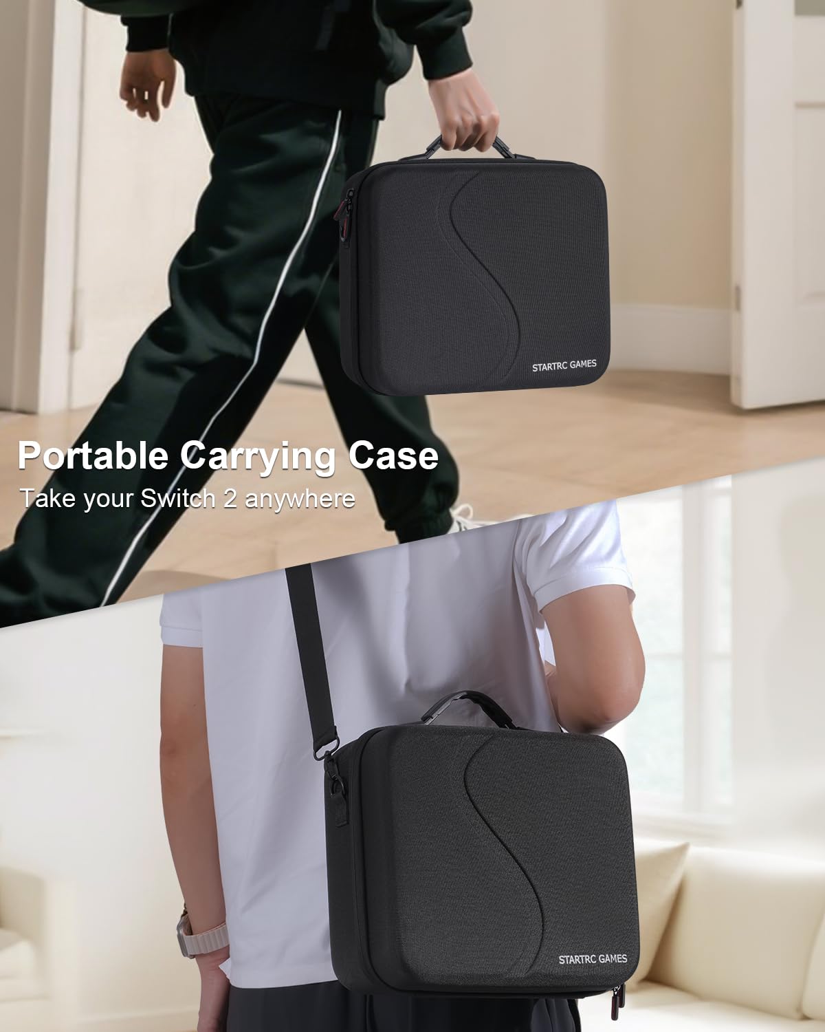 STARTRC GAMES black hard carry case for Nintendo Switch 2 with large capacity, 18 game card slots, and space for accessories.