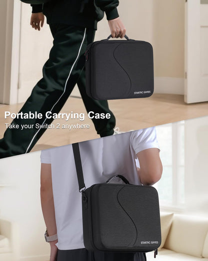 STARTRC GAMES black hard carry case for Nintendo Switch 2 with large capacity, 18 game card slots, and space for accessories.