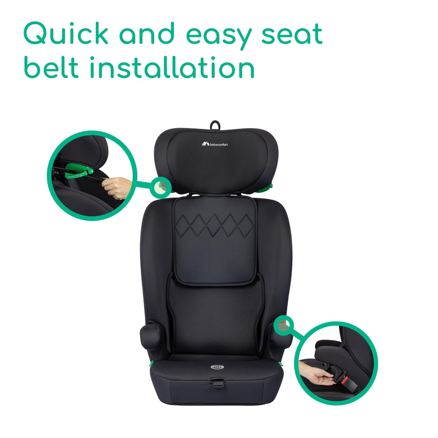 Bebeconfort Ever i-Safe, Evolutive Car Booster Seat, 15 Months - 12 Years, 76-150 cm, Toddler Car Seat, R129 Safety, Side Impact Protection, 11 headrest Positions, Built-in armrests, Full Black