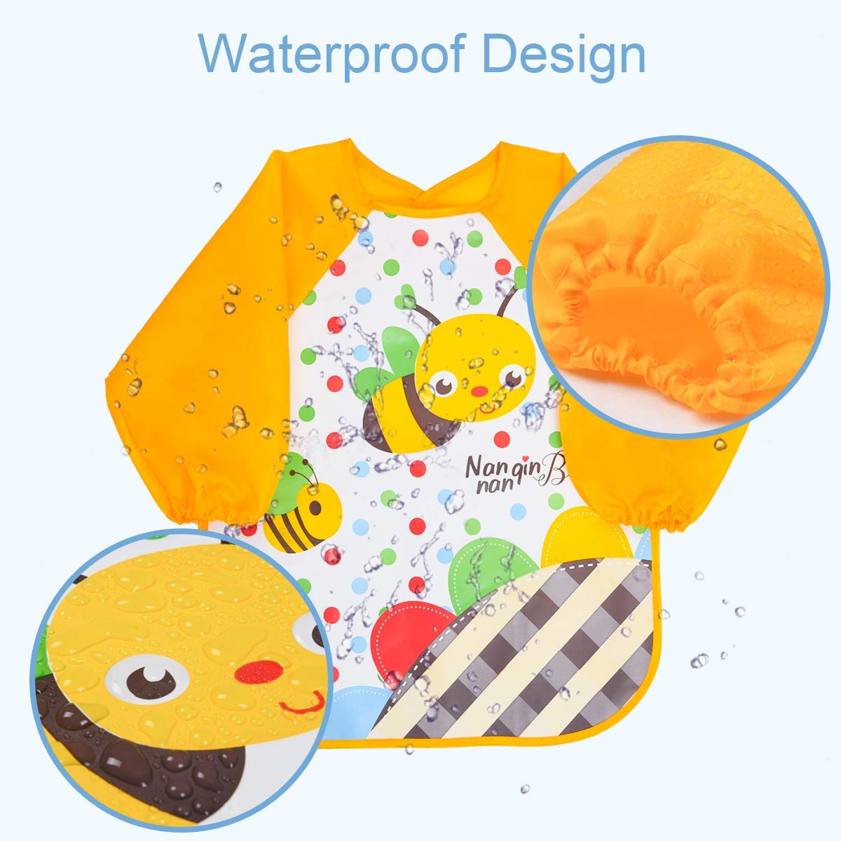 Vicloon Bibs with Sleeves, 4 Pcs EVA Unisex Feeding Baby Bibs Waterproof Long Sleeve Bib Apron Lovely Cute Cartoon Bibs for Infant Toddler 6 Months to 3 Years Old