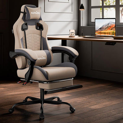 SUKIDA ergonomic gaming chair with headrest, lumbar support, footrest, and adjustable height for comfortable PC office use