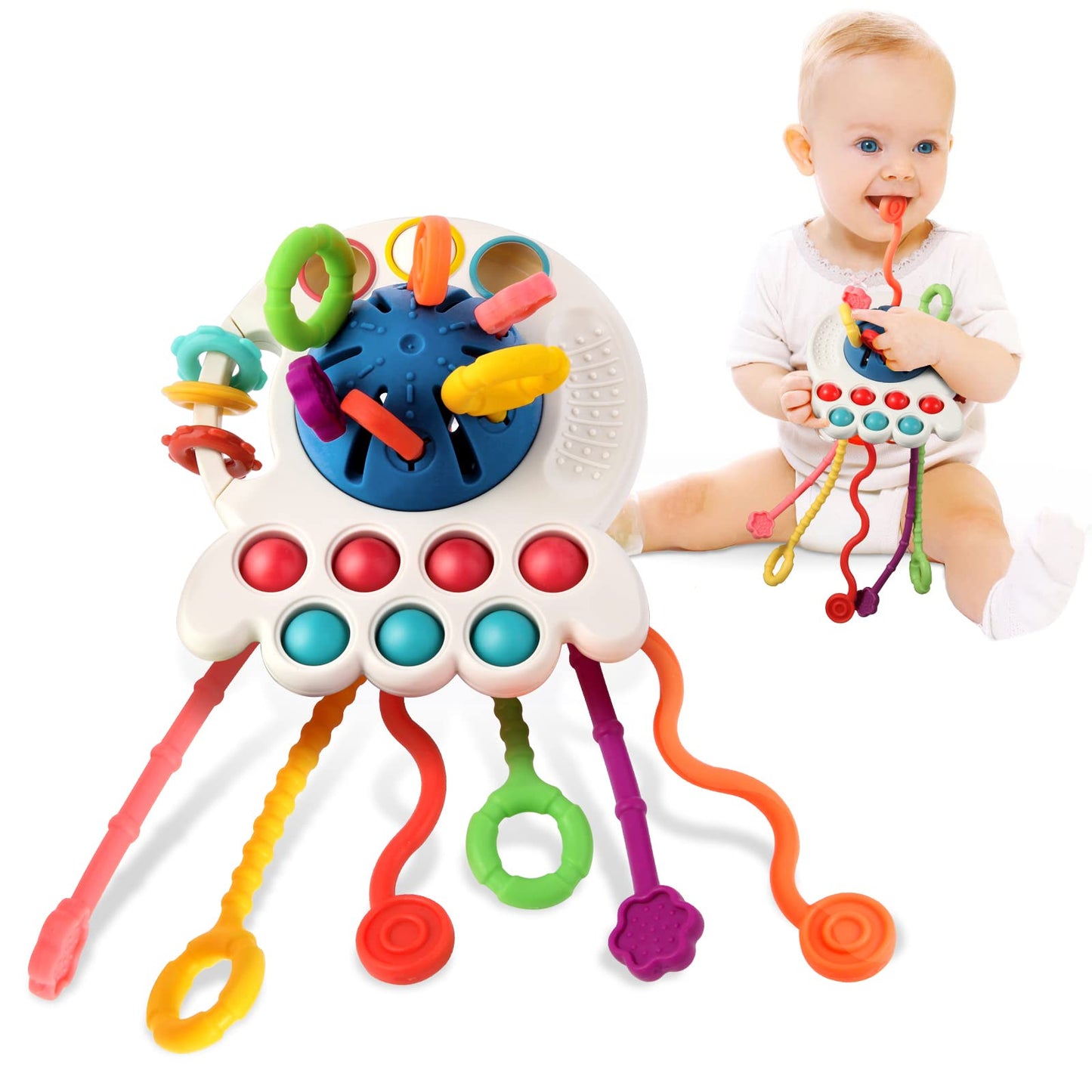 Hooku Montessori Toys for 2 Year Old, Sensory Toys for Babies, Food Grade Silicone Pull String Activity Toy, Fine Motor Skill Toy for Toddlers, Baby Travel Toy, Baby Girl Boy Gifts