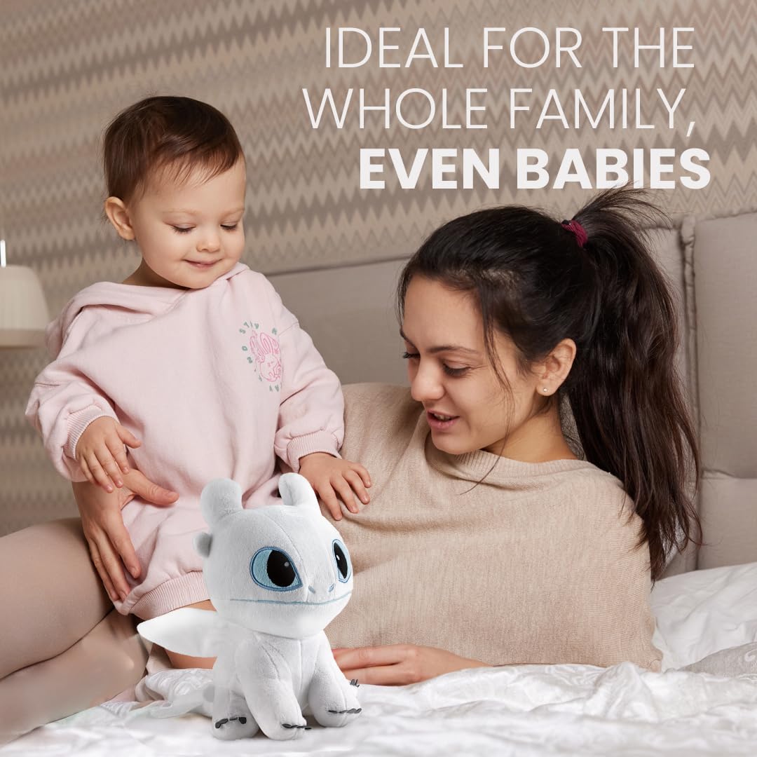 BIOSYNEX - Dragons Heatable Plushies – Microwave Warm Cuddle Toy with Removable Clay Bead Pouch - Gentle and Comforting Warmth - Machine Washable and Safe from Birth (Light Fury)