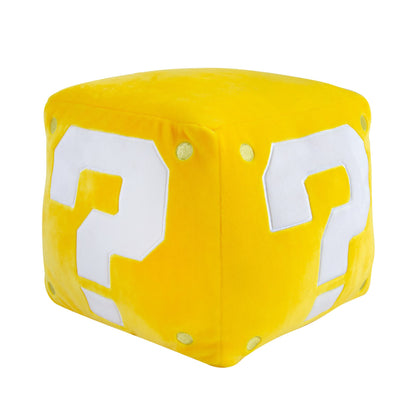 Club Mocchi Mocchi Super Mario Brothers Question Mark Block plush toy, 15-inch soft toy for kids, featuring iconic Mario video game design.