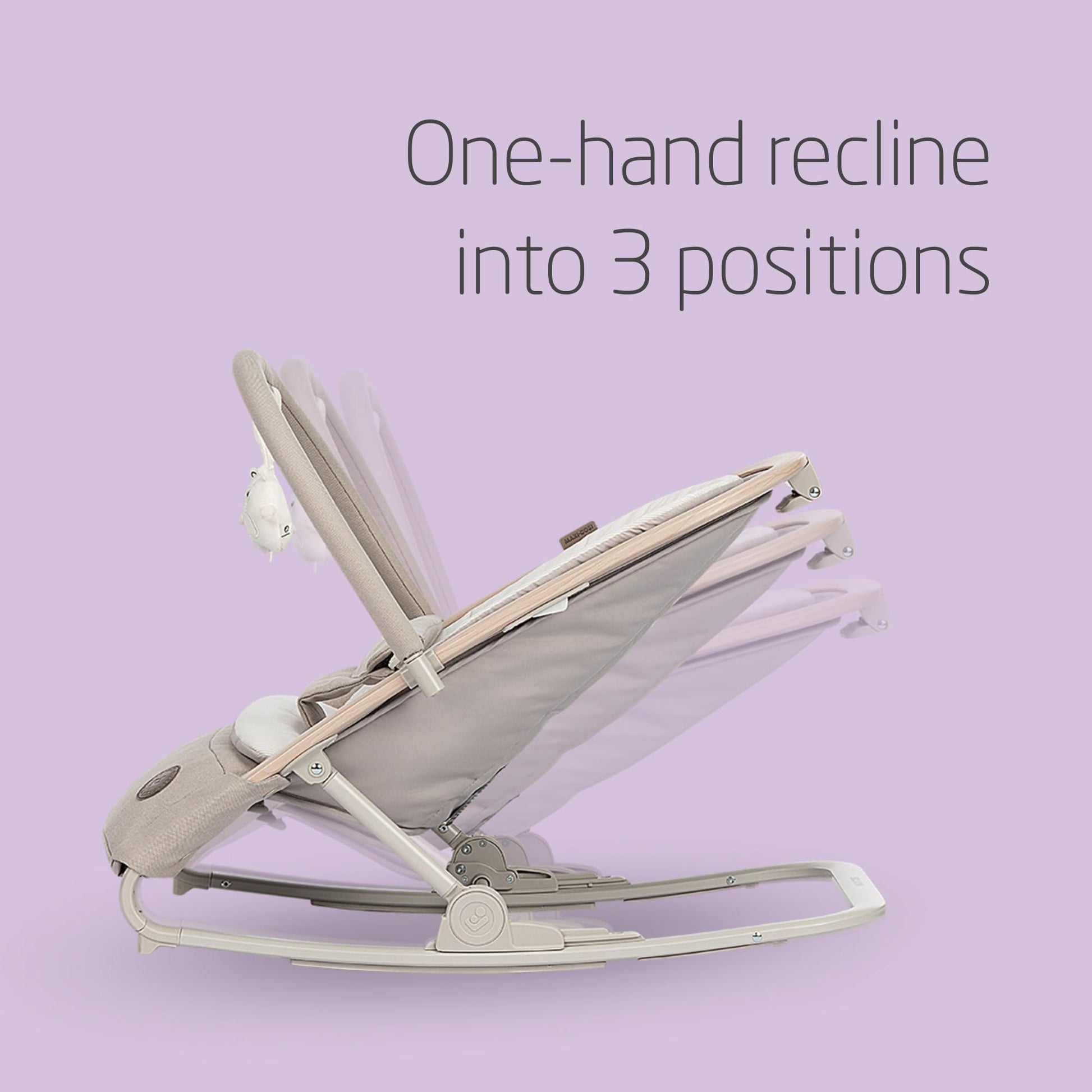 Maxi-Cosi Kori baby bouncer chair with toy arch, beige, 2-in-1 ergonomic design, recline positions, lightweight, suitable for 0-2 years.