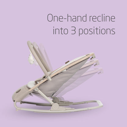Maxi-Cosi Kori baby bouncer chair with toy arch, beige, 2-in-1 ergonomic design, recline positions, lightweight, suitable for 0-2 years.