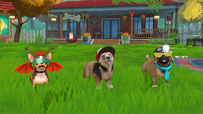 Cute animated puppies from Fireshine Games Little Friends: Puppy Island on a colorful island background.