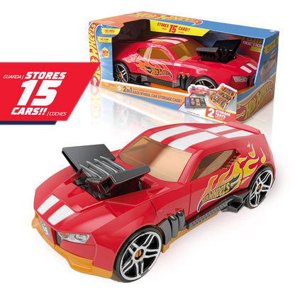 Hot Wheels 2in1 Race N' Haul car storage case with retractable handle, designed to hold up to 15 toy cars.
