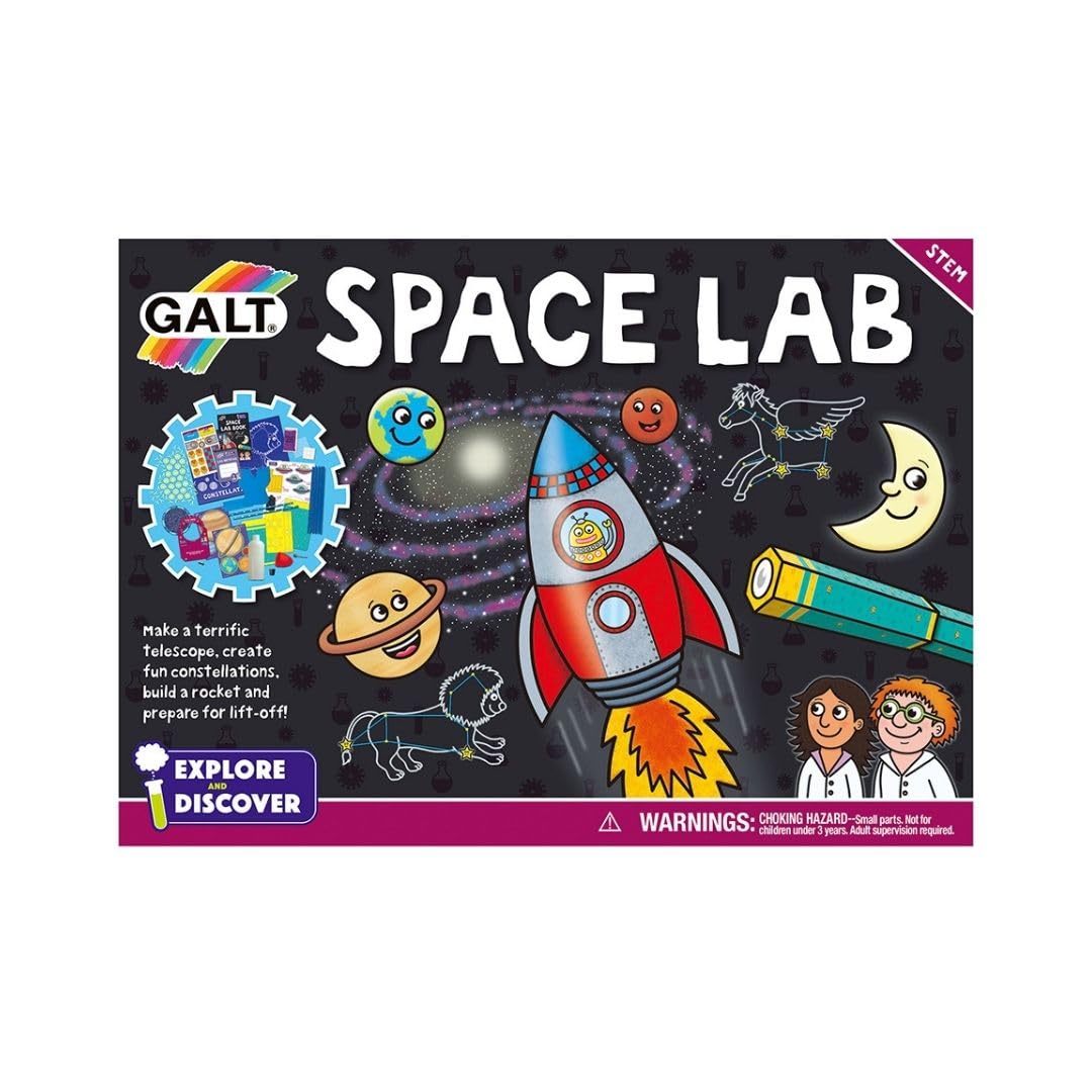 Galt Space Lab STEM craft kit for kids with experiments including constellations and rocket launching, suitable for children 6 and up.