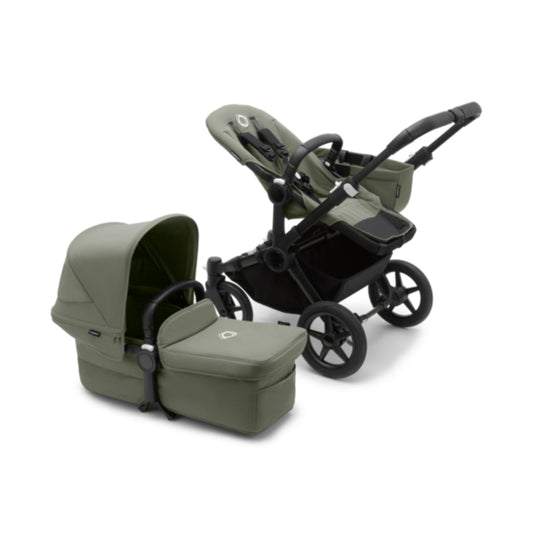 Bugaboo Donkey 5 Mono, Convertible Double Stroller, Improved Design, Reversible Seat, One Hand Steering, Side Basket, Black/Forest Green