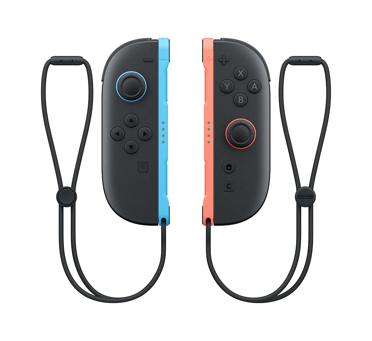 Nintendo Joy-Con controllers in light blue and light red, set of two, designed for Nintendo gaming consoles.