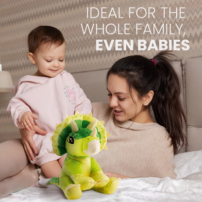 BIOSYNEX - Jurassic World Explorers Heatable Plushies – Microwave Warm Cuddle Toy with Removable Clay Bead Pouch - Gentle and Comforting Warmth - Machine Washable and Safe from Birth (Triceratops)