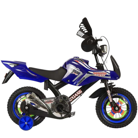 Touch of Venetian 12" 16" Boys Motorcycle Bike with Stabilisers Black Red Green Blue Pink Moto Wheels Kids Bicycle for Ages 2-9 Years Old Sound Motorcross (Blue, 12 Inch)