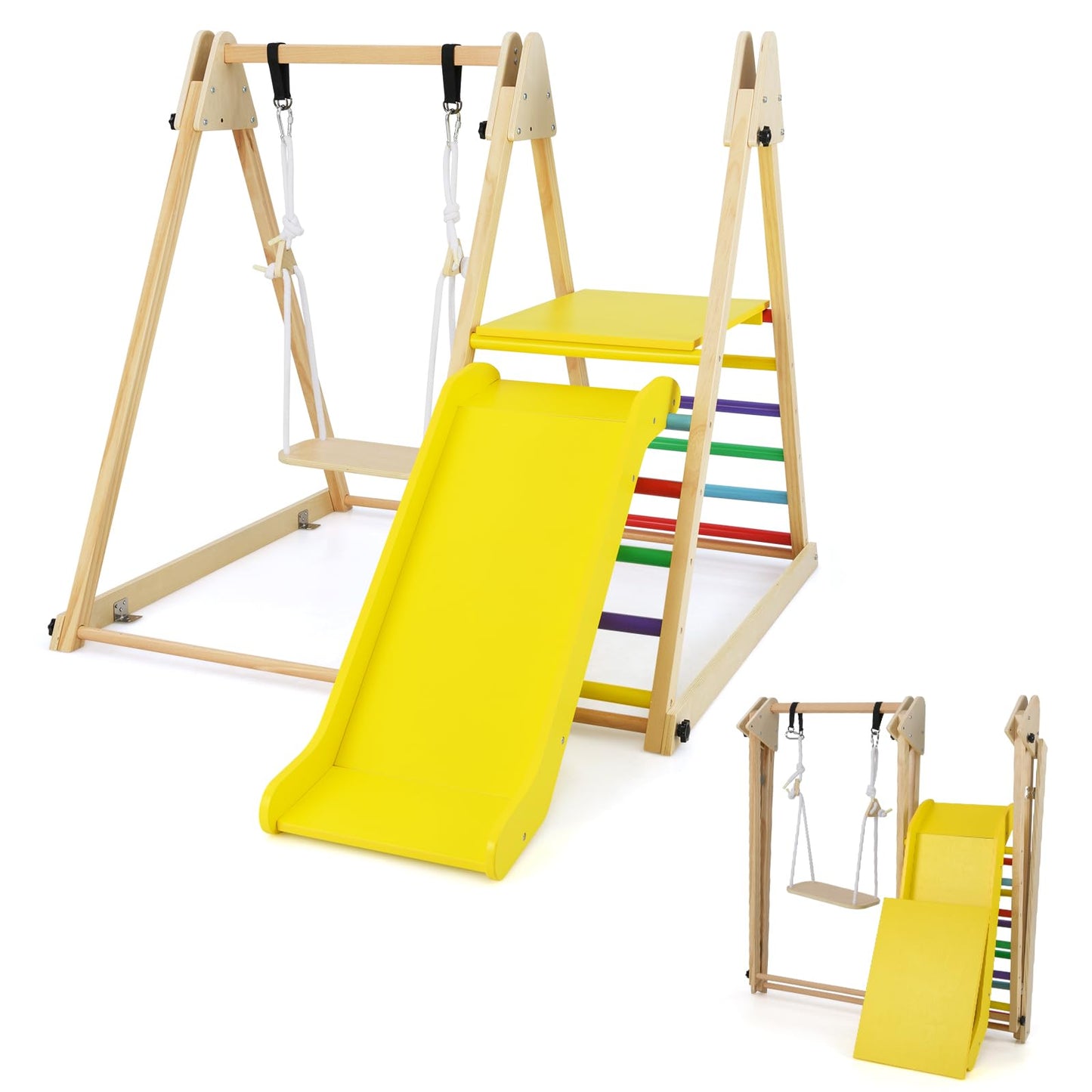Maxmass 3-in-1 Kids Climbing Frame, Wooden Children Climber Playset with Swing, Slide and Ladder, Garden Toddler Jungle Gym Playground for Indoor Outdoor (Multicolor)