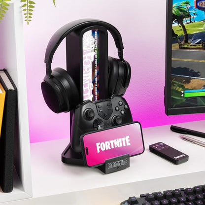 Paladone Fortnite 3-in-1 Headphone Stand and Tech Charging Station with Console Controller Cradle and 2 USB-C Ports, RGB Colour Changing Light Panel, Officially Licensed Gift for Gamers