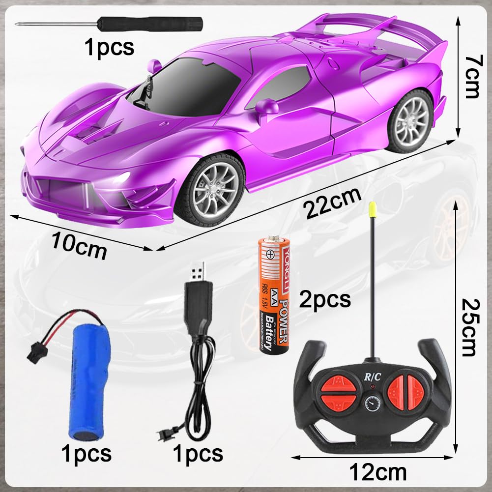 HATFRYF Remote Control Drift Car, 1:18 Remote Control Car for Kids, Cool RC Race Cars, 20KM/H 4WD High Speed RC Cars with LED Lights - Driftable, Gifts for Kids Boys Purple