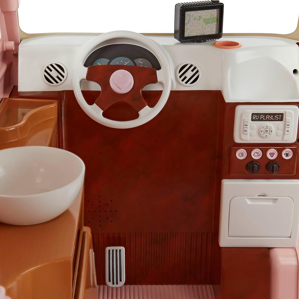 Our Generation camper playset with 58 pieces, featuring an RV for 18-inch dolls and electronics for imaginative play.