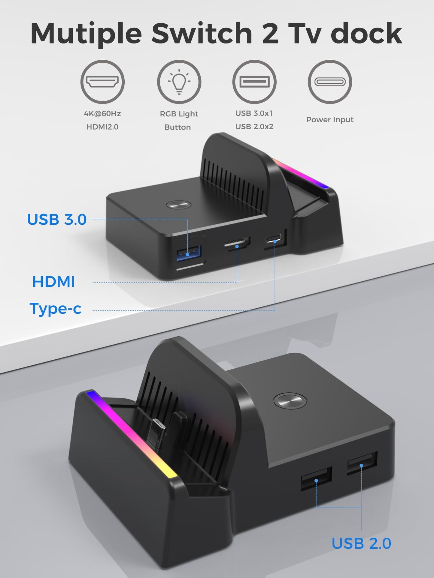 QJYKIONE portable Nintendo Switch OLED dock with 4K HDMI output, supports Switch 2 and latest system, no charger included