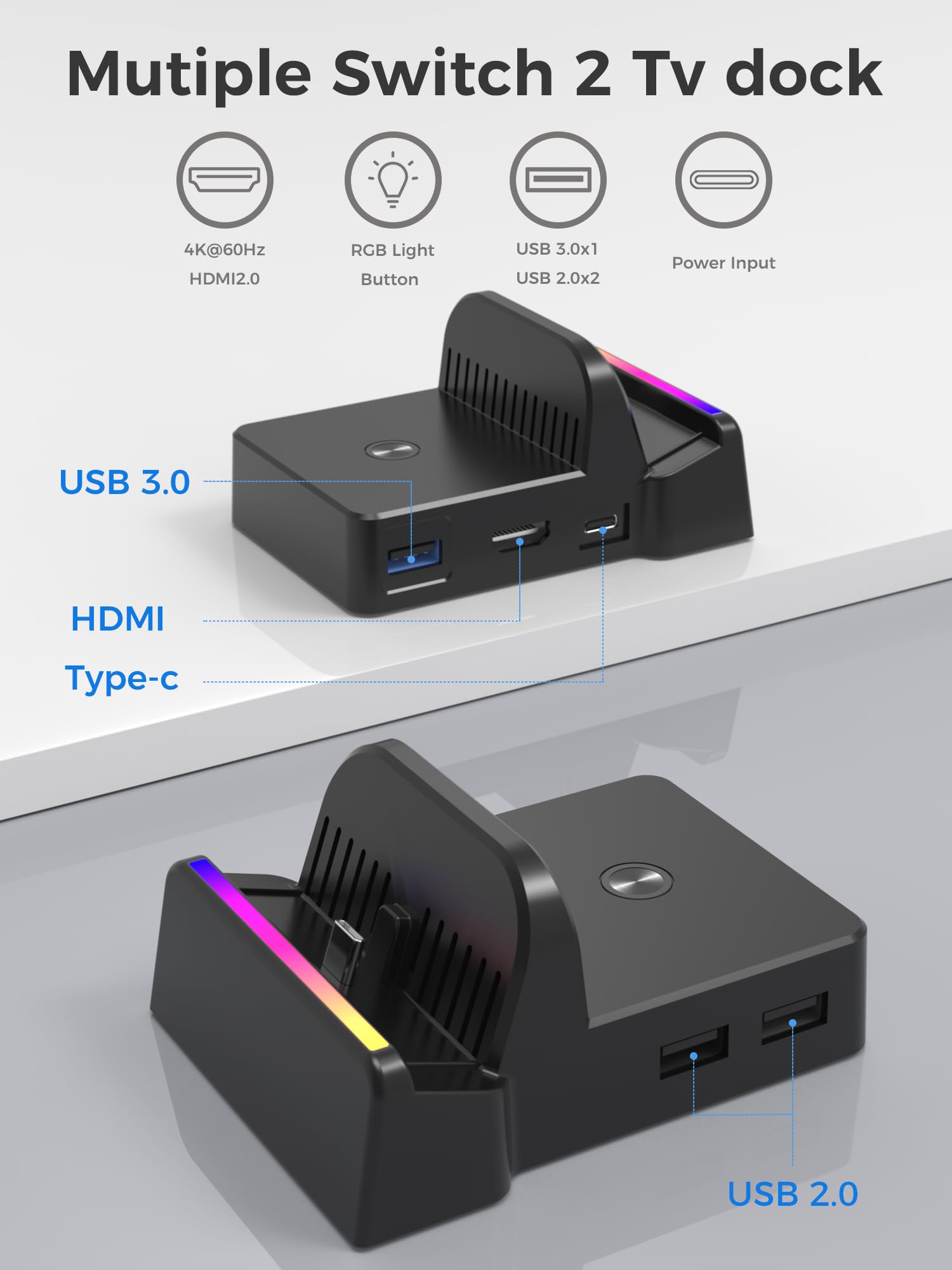 QJYKIONE portable Nintendo Switch OLED dock with 4K HDMI output, supports Switch 2 and latest system, no charger included