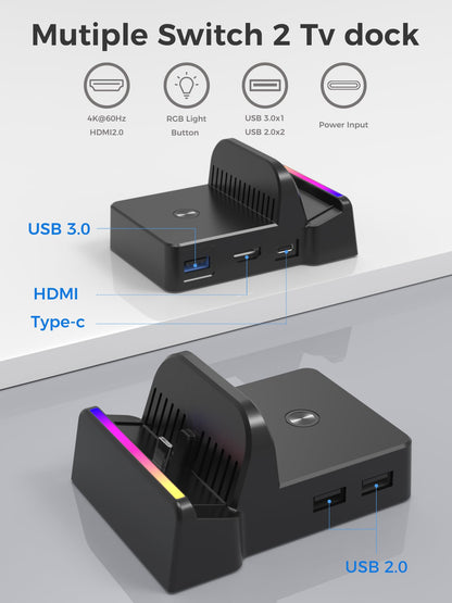 QJYKIONE portable Nintendo Switch OLED dock with 4K HDMI output, supports Switch 2 and latest system, no charger included