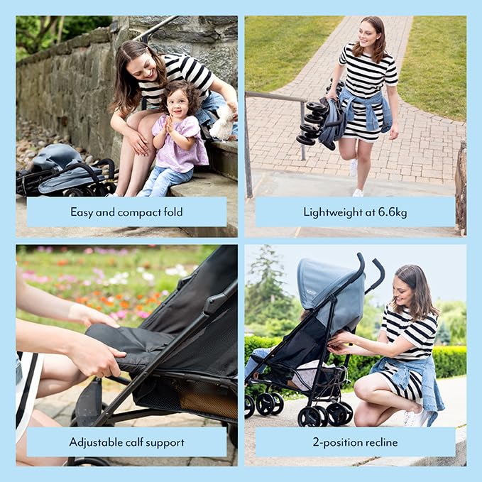 Graco EZLite, ultimate easy-to-use lightweight stroller at only 6.6kg for on-the-go families. Suitable from birth to approx. 3 years (15kg), Midnight fashion, Black