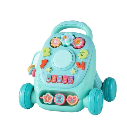 Blue PEBBLE HUG baby learning walker with interactive lights, music, sturdy frame, and toy features for first steps and educational play.