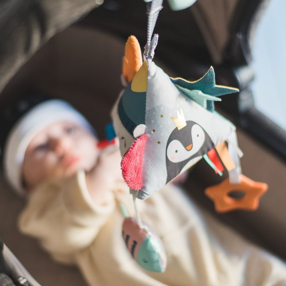 Taf Toys North Pole Pyramid activity baby pram toy hanging on stroller with soft sensory toys for infants 3 months+