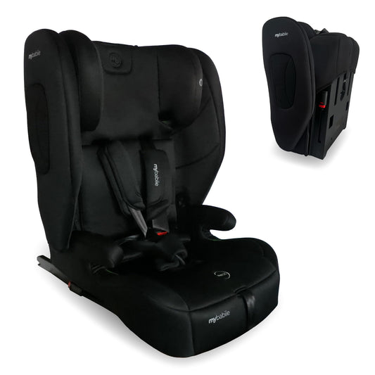 My Babiie MBCS80 Foldable Toddler to Booster R129 Child Car Seat - ISOFIX with Top Tether, Harness, 76-150cm (Approx. 9-36kg, 15 Months - 12 Years), i-Size, Group 1/2/3, Forward Facing - Black