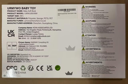 URMYWO black and white sensory baby toys for brain development, including tummy time toys and a soft baby book.