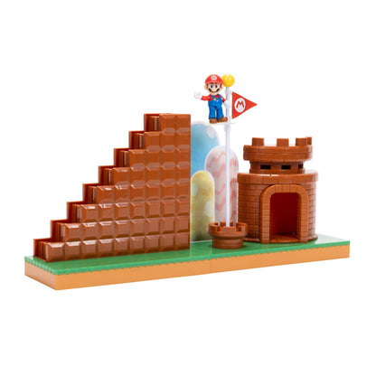 Super Mario 2.5-inch playset by JAKKS Pacific featuring Mini Mario, castle, stairs, flagpole, and base platform for interactive fun.