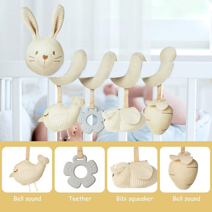 Vicloon Giocattolo a Spirale Passeggino Neonato, Giochi Passeggino Neonati Regalo per 0 3 6 Mesi, Passeggino Educativo Spirale di Peluche Neonato, Rabbit