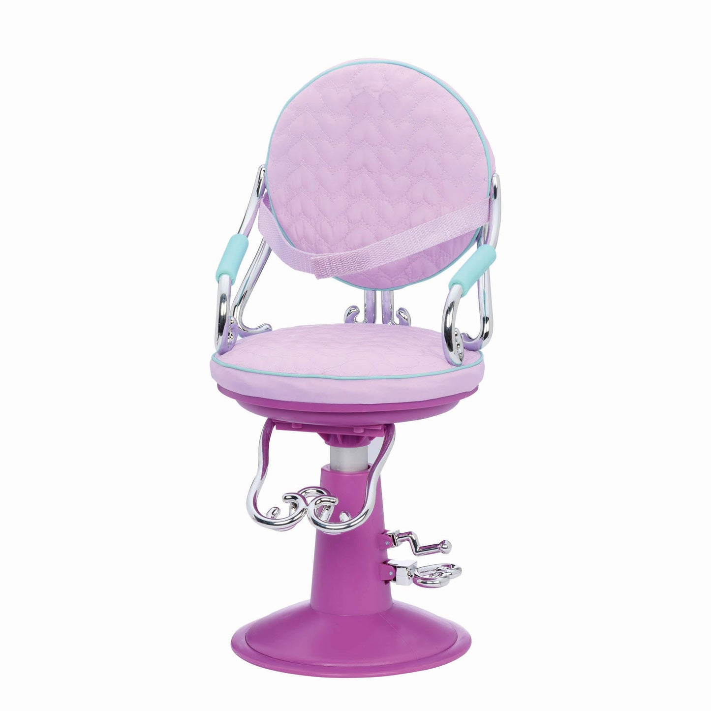 Lilac salon chair for 18-inch dolls, perfect for hair play and styling, from Our Generation toy accessory set.