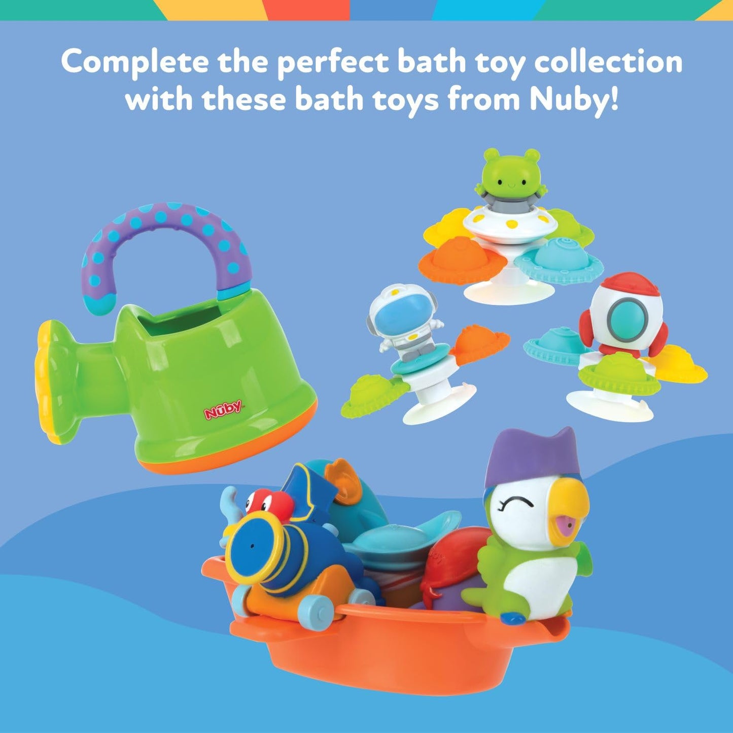 Nuby Octopus Floating Bath Toy - Sensory Development | 3 Rings Included | Colourful