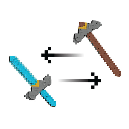 Mattel Minecraft Sword and Pickaxe 2-in-1 Toy, Button-Activated Click and Switch Role-Play Accessory Inspired by A Minecraft Movie, JFR72