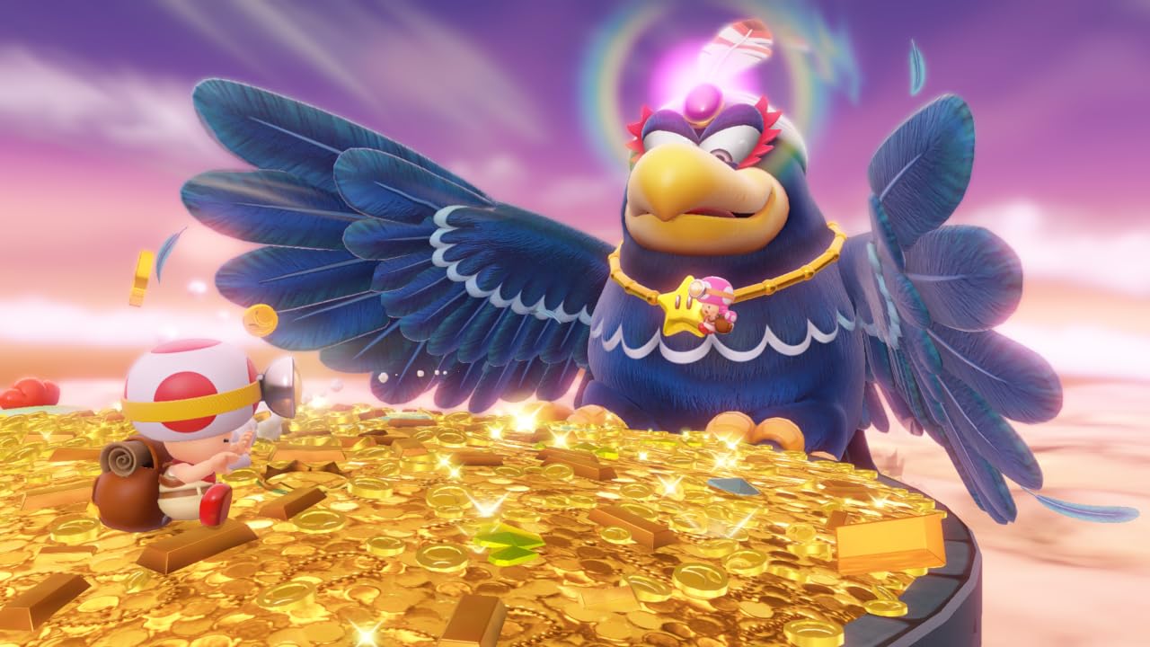 Nintendo Captain Toad Treasure Tracker game for Nintendo Switch, featuring colorful Toad characters in a vibrant puzzle scene.