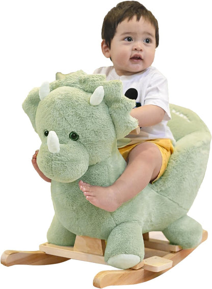 Rock My Baby Plush Rocking Horse - Soft Stuffed Body,Safety Seat Chair, Wooden Rockers, Music Button – Toddler Ride-On Toy for Ages 1–3 (green)