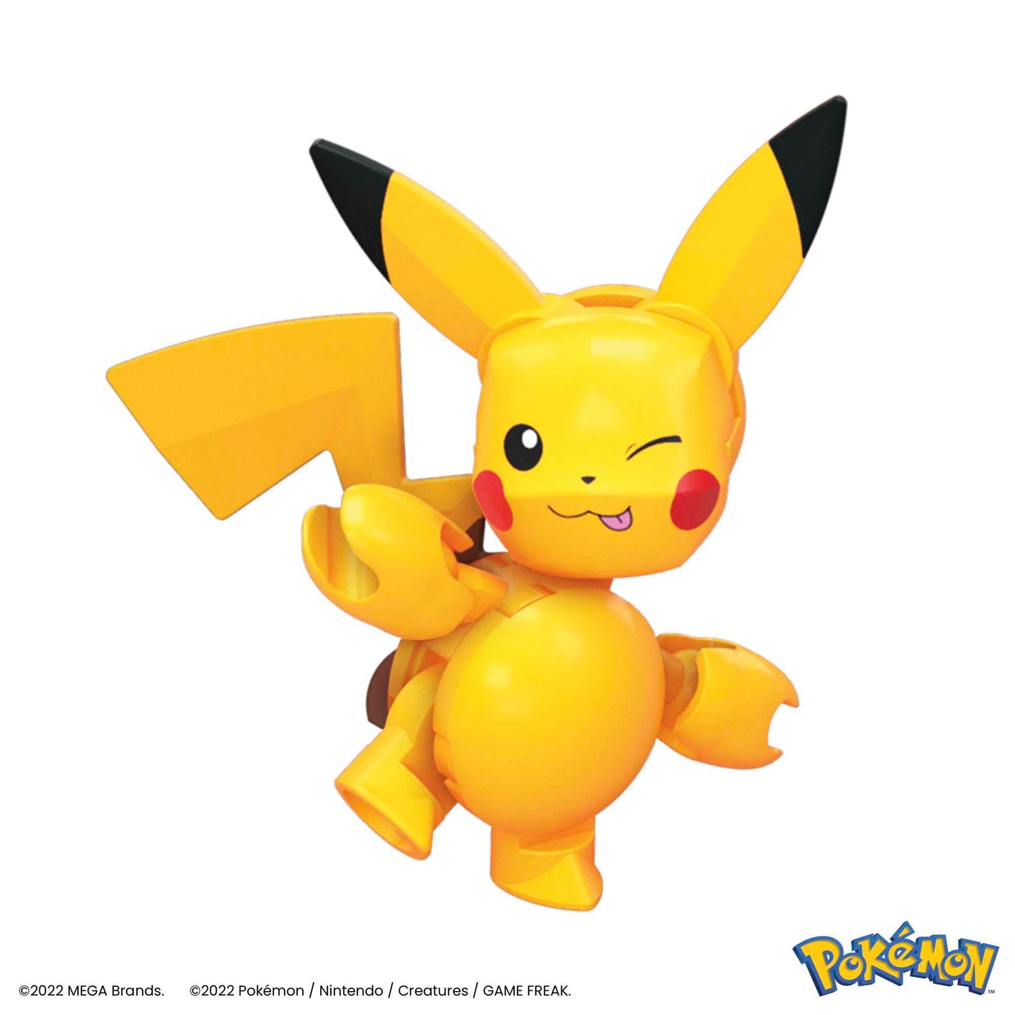 Pikachu evolution set by Mega Brands featuring 3 poseable figures and 159 building pieces for creative play.