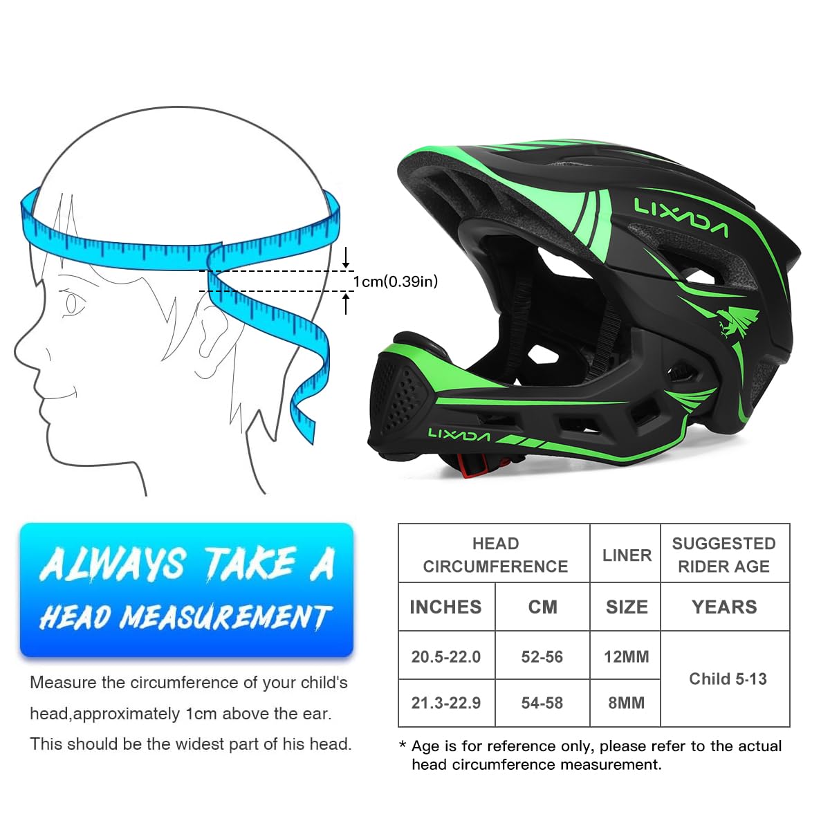 Lixada Kids Full Face Helmet Detachable Child Boys Girls Bike Helmet Protective Gear for Cycling Skateboarding Roller Skating Cycle Helmet 52-58cm