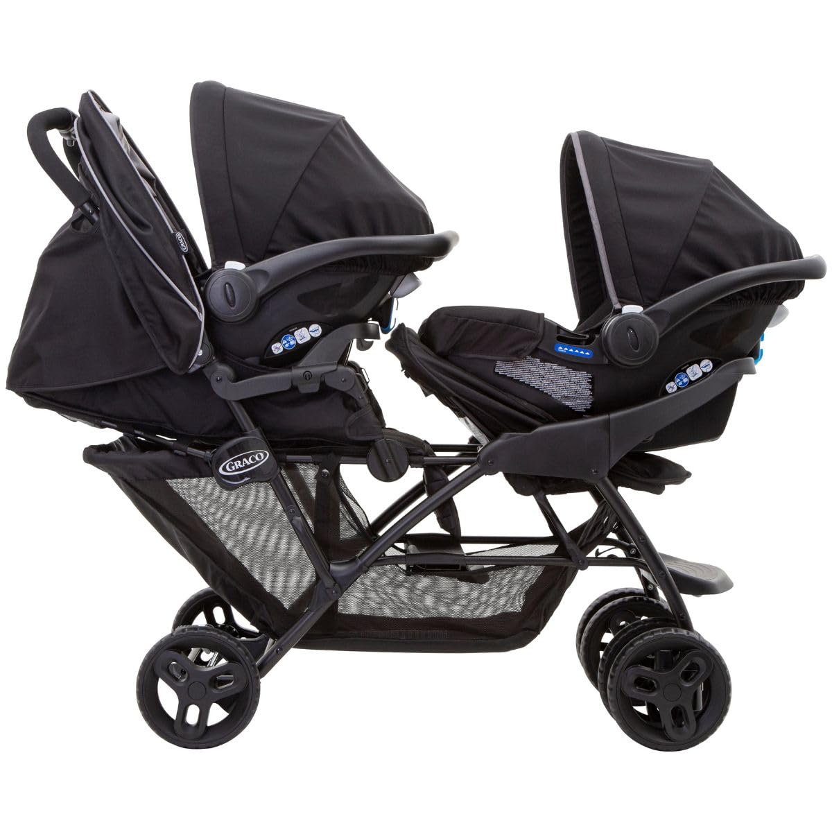 Graco Stadium Duo Tandem Double Pushchair - Suitable from birth to approx. 3 years (15kgs). Car Seat Compatible with SnugEssentials iSize infant car seat, Black/Grey fashion