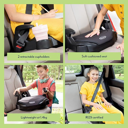Graco Booster Basic R129 Backless Booster Car Seat, Lightweight at only 1.4kg, Suitable from approx. 7 to 12 years (135-150cm), Black fashion