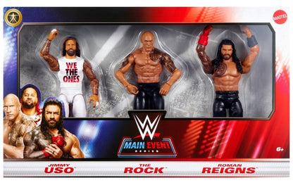 WWE Jimmy Uso The Rock Roman Reigns Main Event 3 Pack Mattel Series Wrestling Action Figures Toy