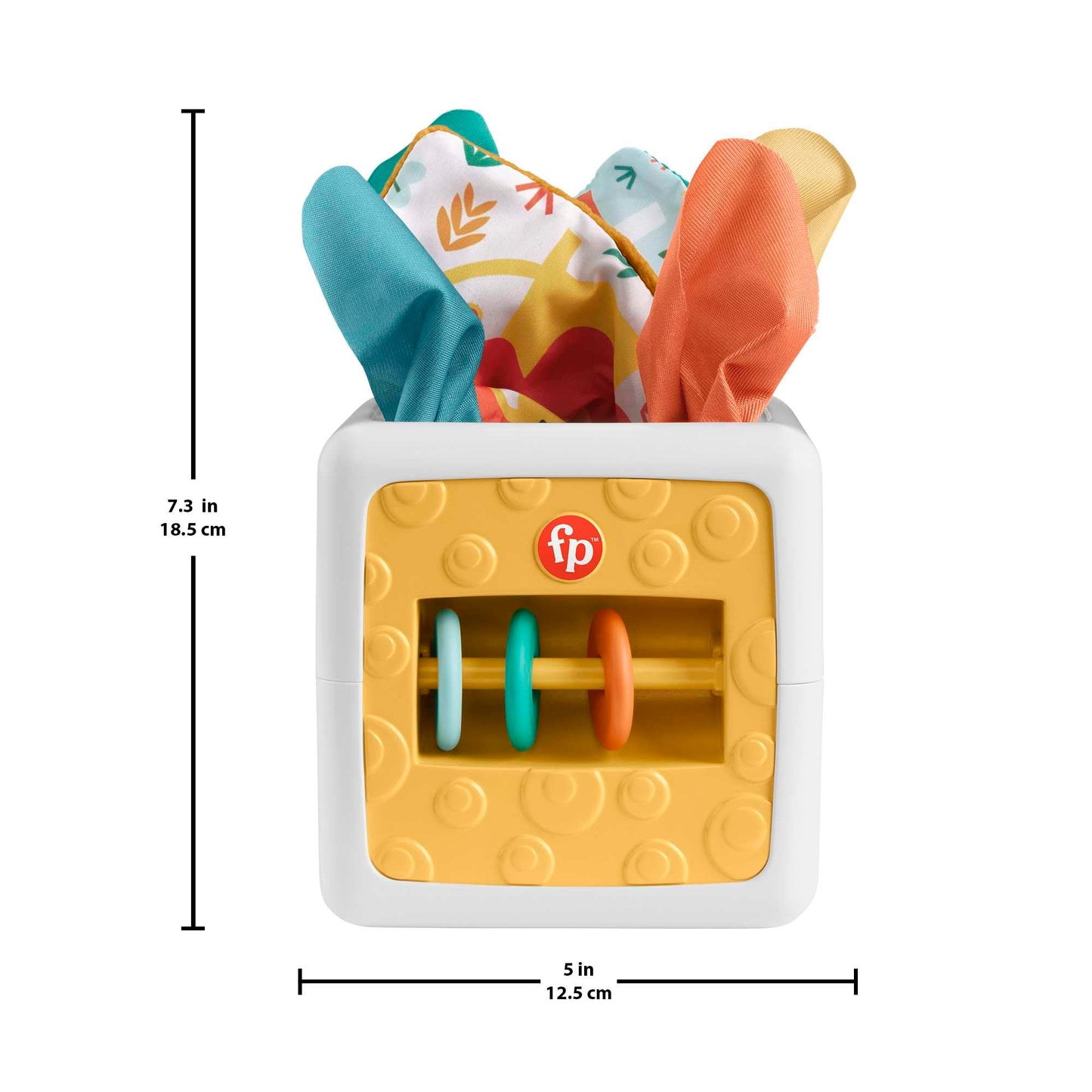 Fisher-Price Pretend Tissue Box Baby Sensory Toy for Newborns, Tummy Time Crinkle Toys, Tissue Fun Activity Cube