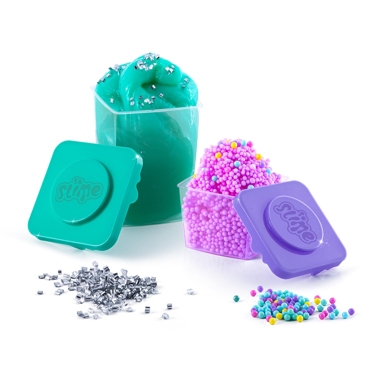 So Slime Sensations Mix’In Slime Set with colorful slime and mix-in decorations for sensory play, suitable for kids age 6 and up.