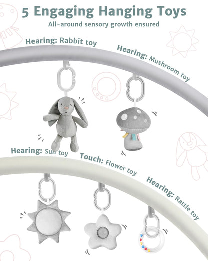 Suihuooo 3-in-1 Baby Play Mat, Baby Seats for Infants to Sitting Up, Mats for Floor Play with 5 Detachable Toys, Baby Gym for Babies 0-6 6-12 Months, Grey