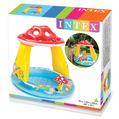 Intex Mushroom Baby Pool 57114NP with colorful mushroom design and inflatable sides, ideal for young children.